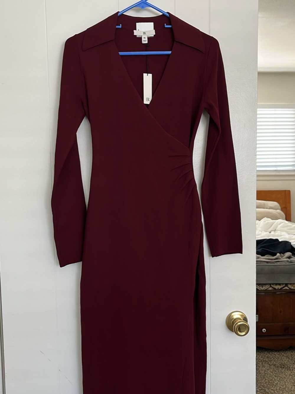 Banana Republic Wine Burgundy Wrap Long Sleeve Dress